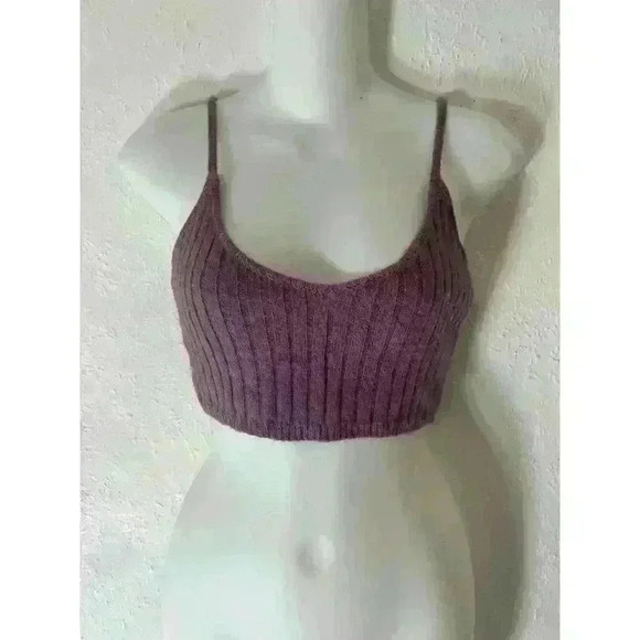 Zara Ribbed Knit Top Trf Purple V-Neck Straps Size Small - Picture 2 of 8